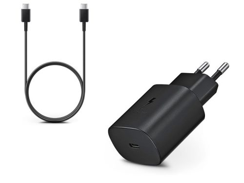 Samsung gyári Type-C hálózati töltő adapter + Type-C adat- és töltőkábel - 5V/3A - EP-TA800 PD3.0 + EP-DA705 black (ECO csomaglás)