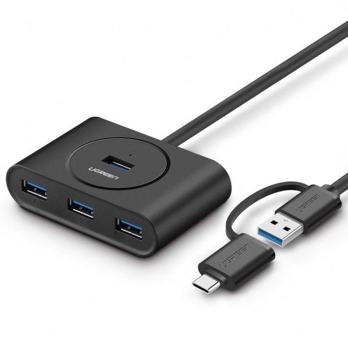 UGREEN HUB USB 3.0 + USB-C 3.1, 4 port, OTG (fekete)