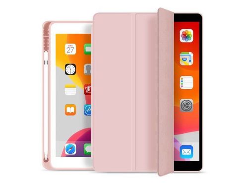 Apple iPad 10.2 (2019/2020/2021) tablet tok (Smart Case) on/off funkcióval,     Apple Pencil tartóval - Tech-Protect - pink (ECO csomagolás)