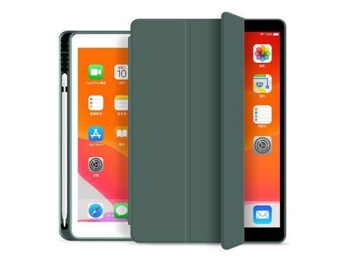 Apple iPad 10.2 (2019/2020/2021) tablet tok (Smart Case) on/off funkcióval,     Apple Pencil tartóval - Tech-Protect - green (ECO csomagolás)