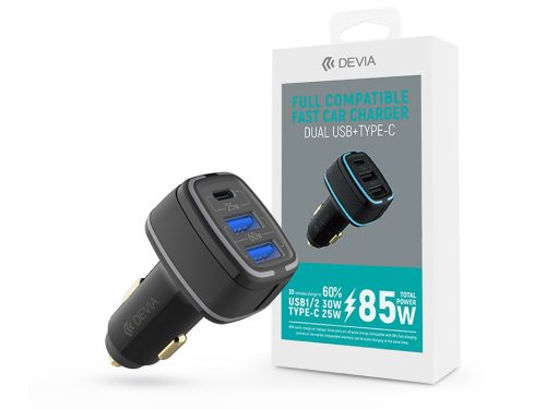 Devia szivargyújtós töltő adapter 2xUSB + Type-C bemenettel - 85W - Devia       Extreme Speed Dual USB + Type-C Full Compatible Fast Car Charger - black