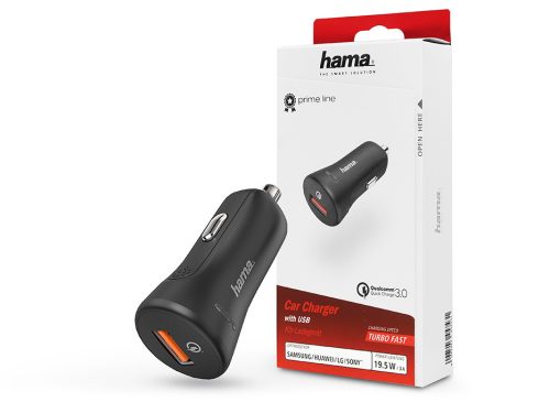 HAMA szivargyújtó töltő adapter USB-A - 19.5W - HAMA Car Charger Kit with USB-A QC3.0 - fekete