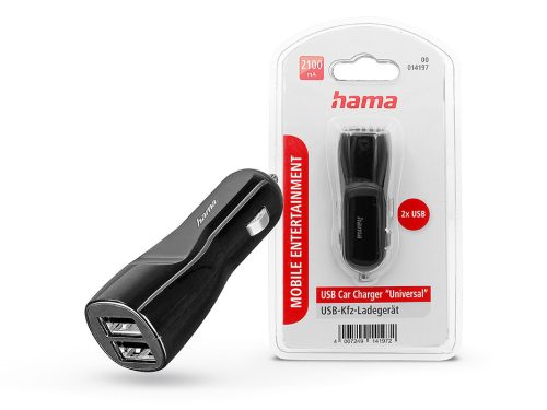 HAMA szivargyújtó töltő adapter 2x USB-A bemenettel - 10.5W - HAMA USB Car      Charger - fekete