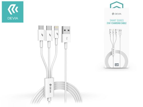 Devia USB töltőkábel 1,2 m-es vezetékkel - Devia Smart Series 3in1 for          Lightning/Android/Type-C - 2A - white