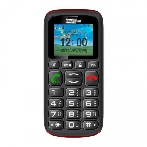 Maxcom MM428 mobiltelefon, dual sim-es kártyafüggetlen, extra nagy gombokkal, S.O.S gombbal fekete (magyar nyelvű menüvel)