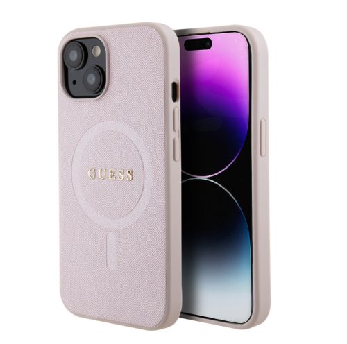 Guess Apple iPhone 15 (6.1) PU Saffiano MagSafe hátlapvédő tok pink (GUHMP15SPSAHMCP)