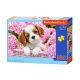 Puzzle 180 darab Pup in Pink Flowers