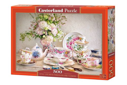 Puzzle 500 db. Csendélet porcelánnal és virágokkal