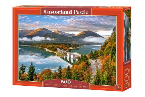 Puzzle 500 db. Napfelkelte a Sylvenstein-tó felett Németország