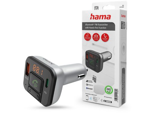 HAMA Bluetooth FM-transmitter/szivargyújtó töltő - USB +Type-C + MP3 +          kártyaolvasó + PD + QC 3.0 - ezüst/fekete