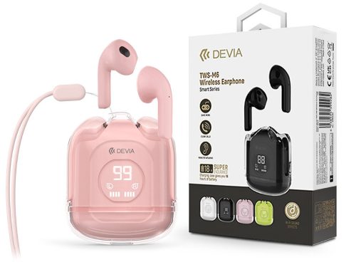 Devia TWS Bluetooth sztereó headset v5.3 + töltőtok - Devia TWS-M6 Wireless Earphone with Charging Case - rózsaszín