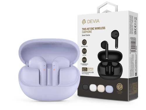 Devia TWS Bluetooth sztereó headset v5.3 + töltőtok - Devia TWS-M7 ENC Wireless Earphone with Charging Case - lila