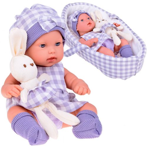 Baby Doll  Newborn Doll in a Gray hat and dress + rabbit ZA5007