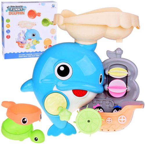 Cheerful dolphin bath toy + boat with penguins ZA5064