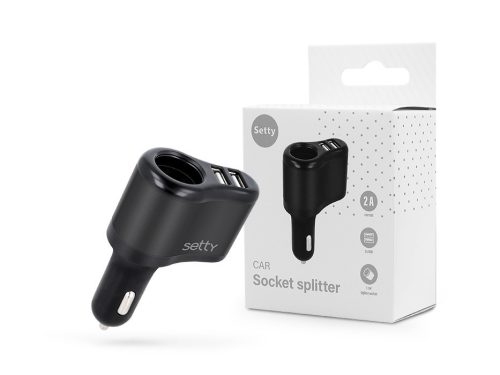 Setty szivargyújtó töltő adapter 2xUSB + szivargyújtó aljzattal - Setty RGS-01  Car Socket Splitter - fekete