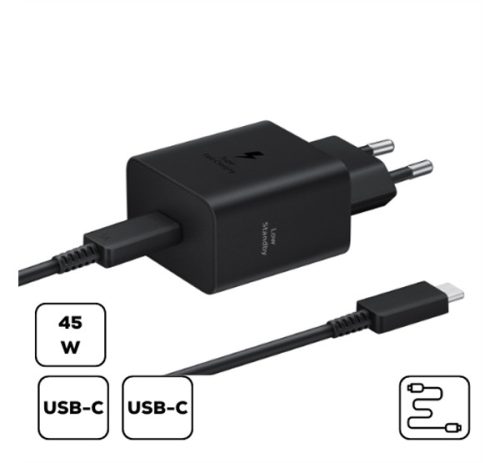 Samsung hálózati adapter kábellel,45W PD USB-C,Fekete