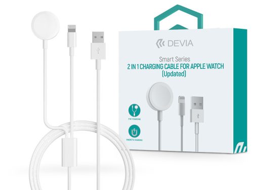 Devia mágneses töltőkábel Apple Watch órához + USB-A - Lightning kábel - Devia Smart Series 2in1 Charging Cable for Apple Watch - fehér