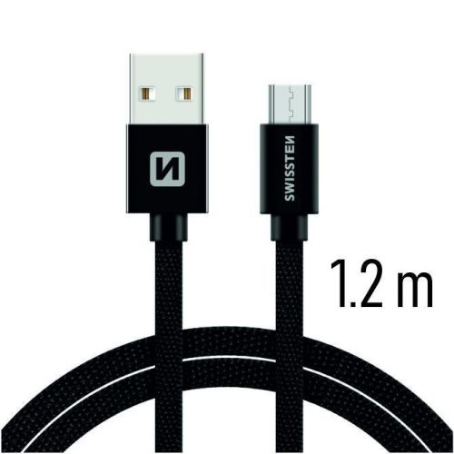 Kábel / fonott kábel USB / Micro USB 1,2 m Swissten - fekete