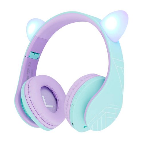 Wireless Headphones PowerLocus P2 for Kids Cat Ears (blue&purple)