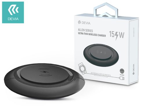 Devia Qi univerzális vezeték nélküli töltő állomás - 15W - Devia Allen Series V3 Ultra-Thin Wireless Charger - black - Qi szabványos