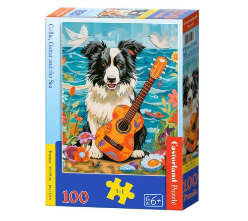 Puzzle 100 B-111268 Collie, gitár és a tenger