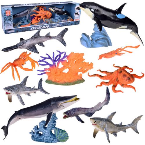 Tengeri állatok figurakészlet 10 db Shark Crab Orca Octopus ZA5175